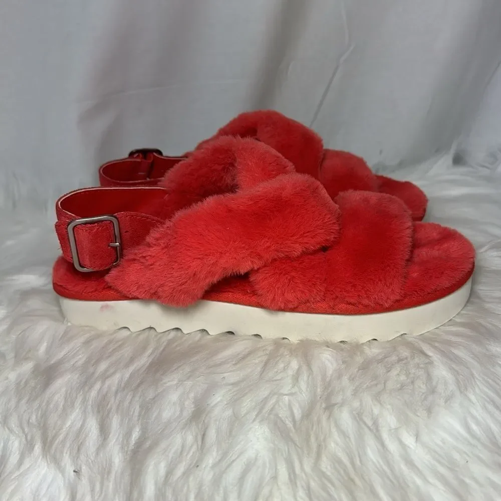 Koolaburra By UGG Fuzz-EE Orange Faux Fur‎ Slipper Sandals Sz 8